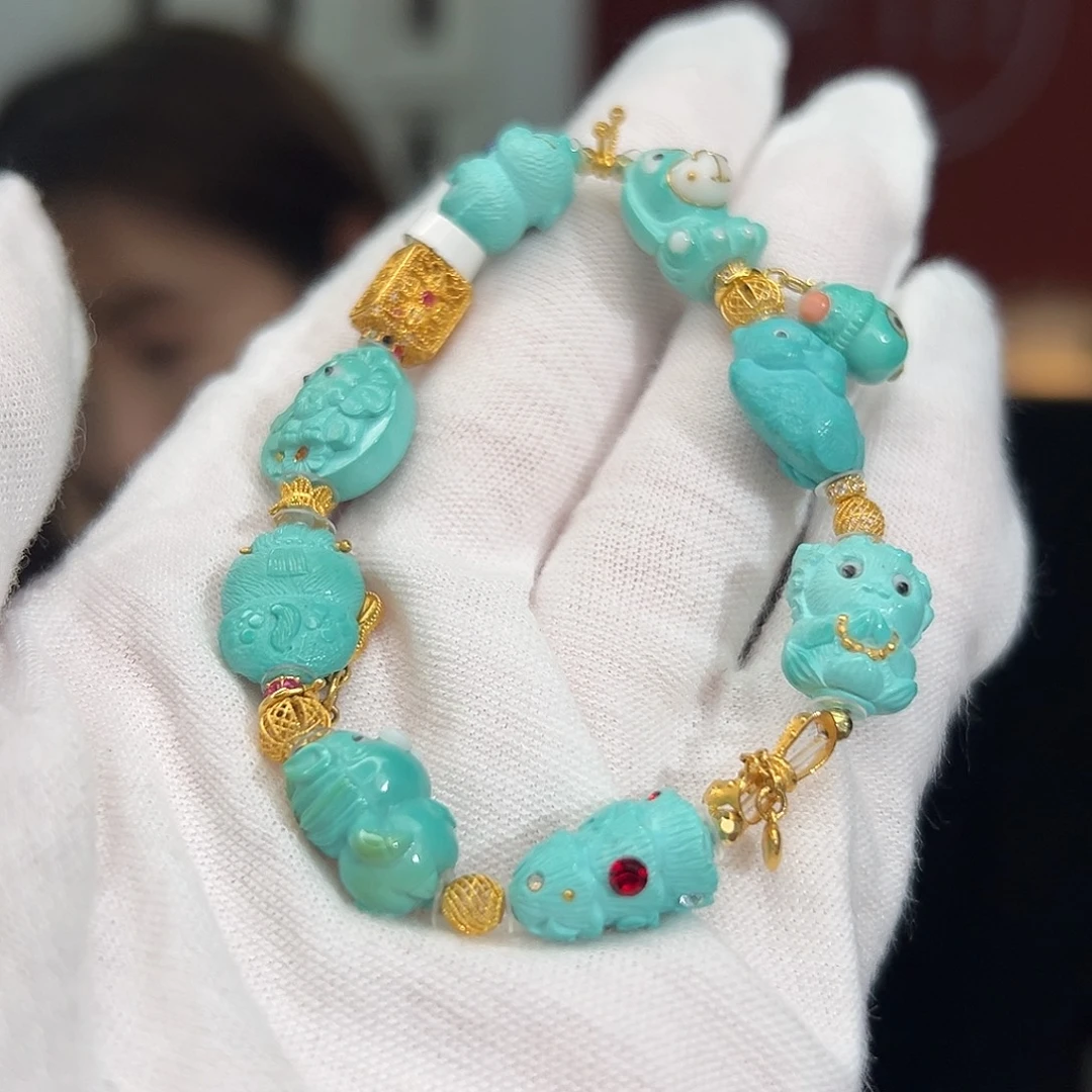 绿松石18K金镶嵌珠宝奇石