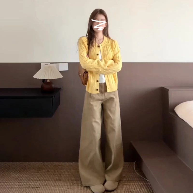 秋冬季韩系chic甜辣穿搭开衫外套女春秋2025新款黄色上衣毛衣显瘦