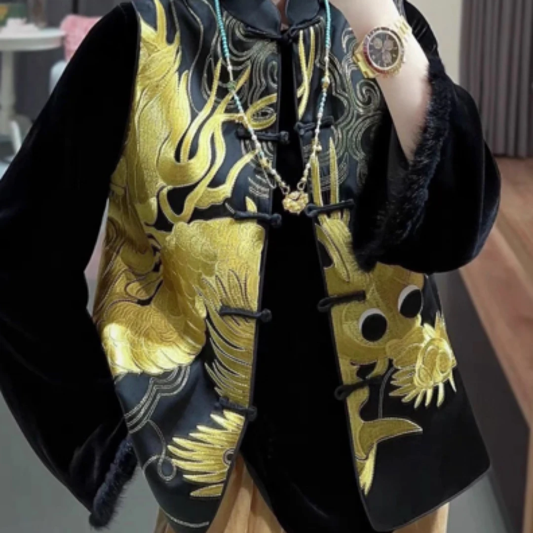 新中式国潮马甲高级感祥云金龙重工刺绣盘扣立领唐装上衣