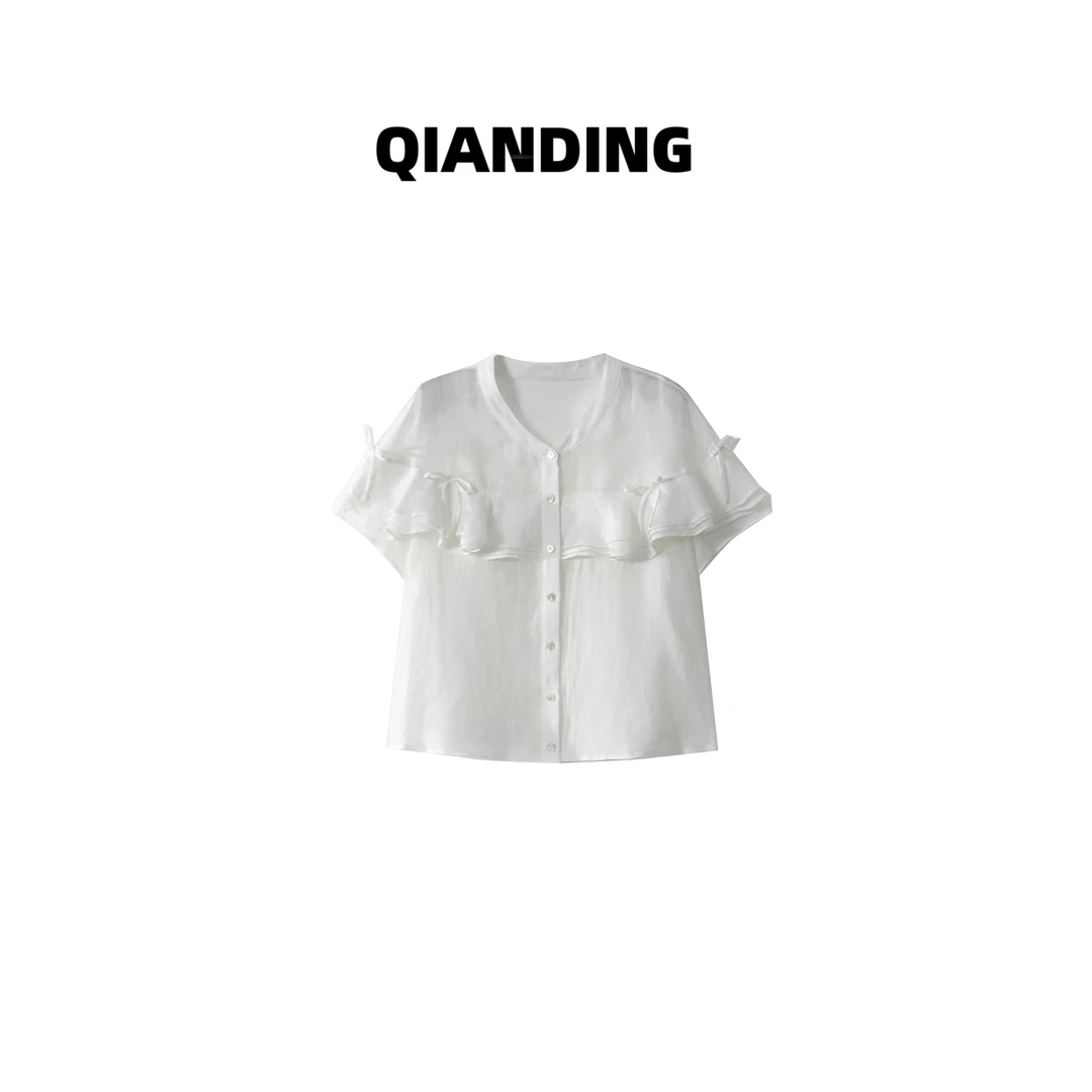 JZ【100%苎麻莉莉安】荷叶边设计显瘦时尚百搭宽松休闲衬衫JZ25504