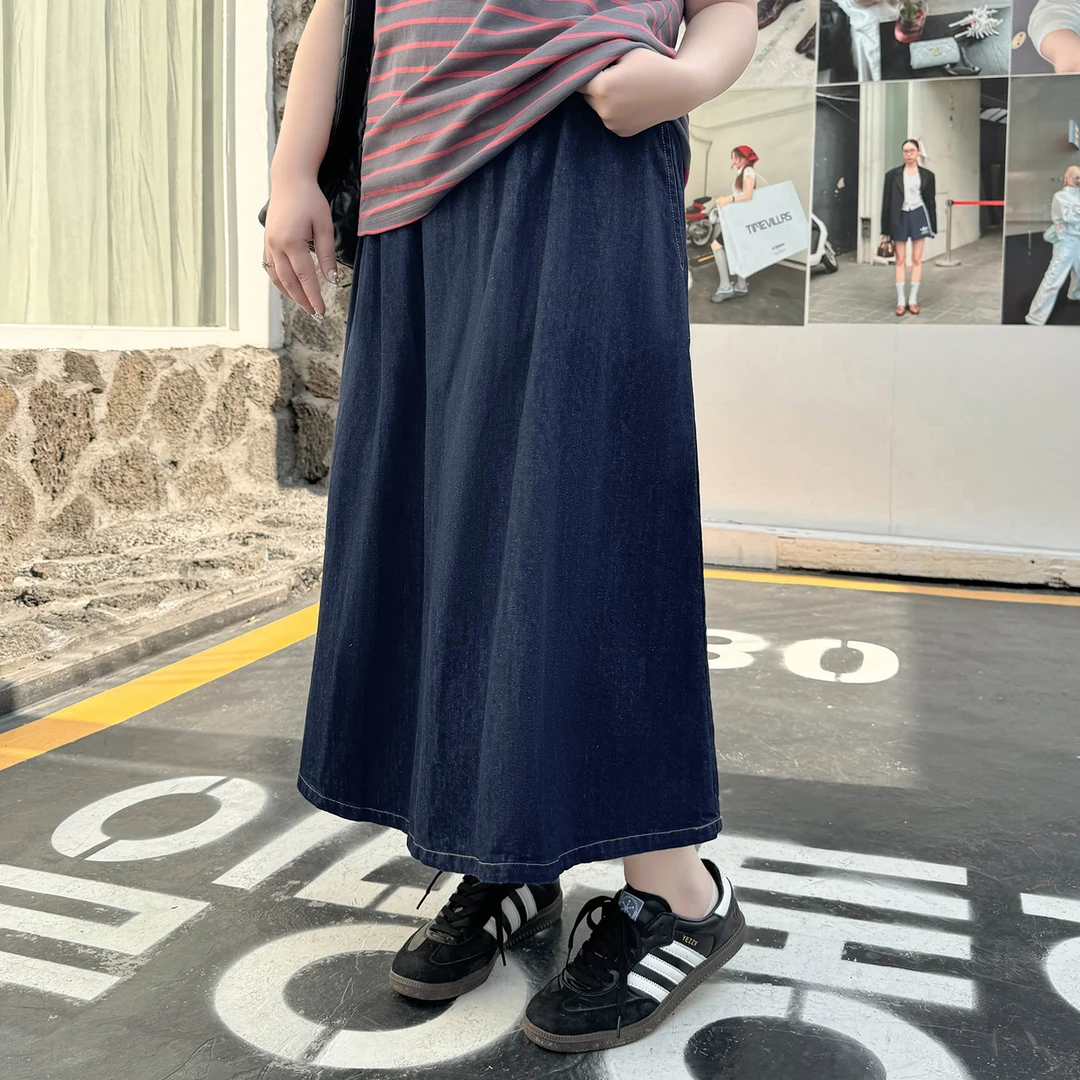 B2868大码女装【宝藏半裙】胖mm复古休闲高腰200斤遮腿粗牛仔半身裙