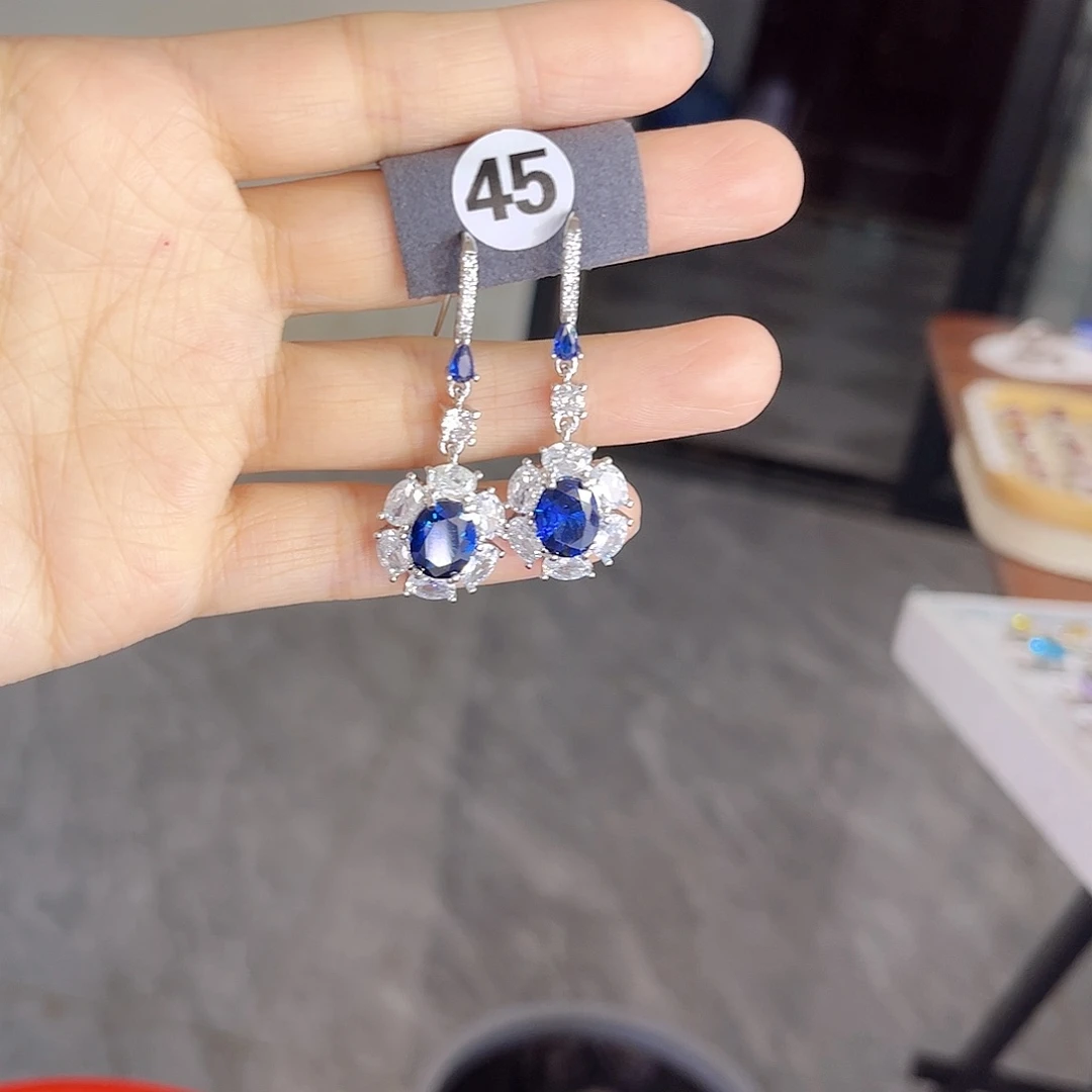 耳饰蓝宝石银S925镶嵌