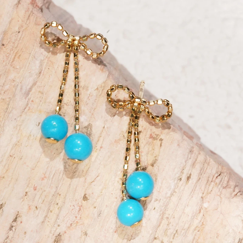 18k金美松绿松石蝴蝶结时尚百搭耳饰MSE07