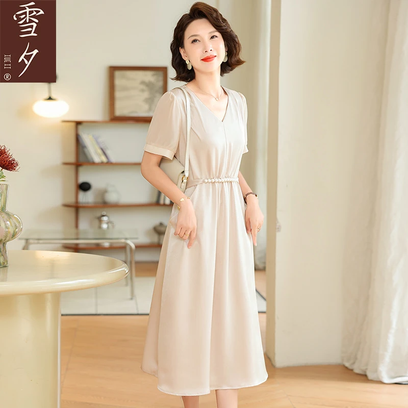 妈妈夏装高级感短袖连衣裙中老年女装夏季雪纺裙年轻长裙2025新款