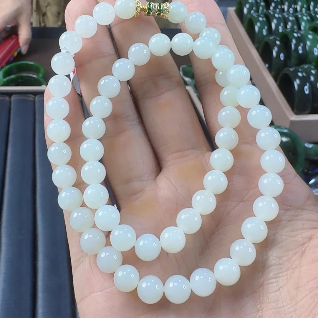 和田玉白玉项链付姐卡8