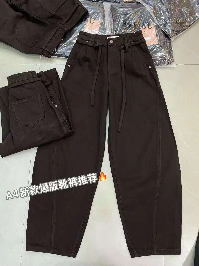 2025秋季新品休闲牛仔裤秋季弯刀阔腿时尚设计腰带款