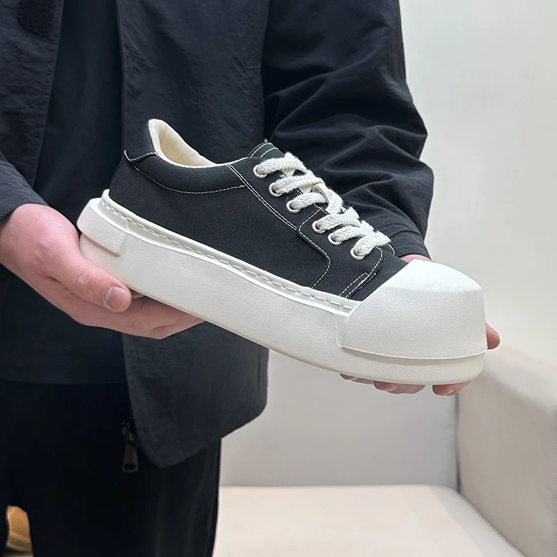 高端轻奢厚底增高帆布鞋轻便百搭透气大头男鞋时尚潮流素面休闲鞋