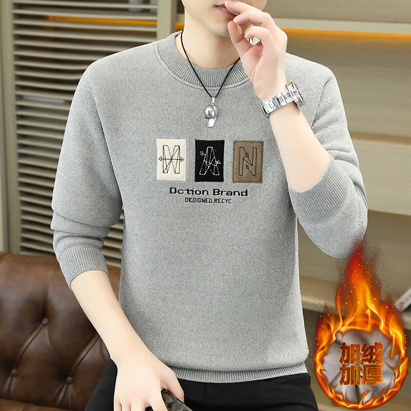 2024年冬季爆款百搭一体绒时尚保暖男士毛衣舒适打底潮流加绒