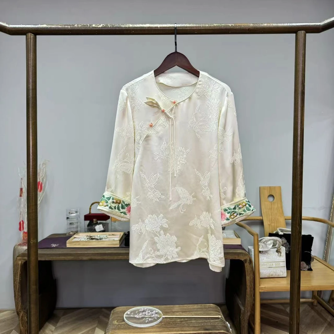 庭芜！重磅真蚕丝冠乐皱新中式清凉上衣！GZ3986