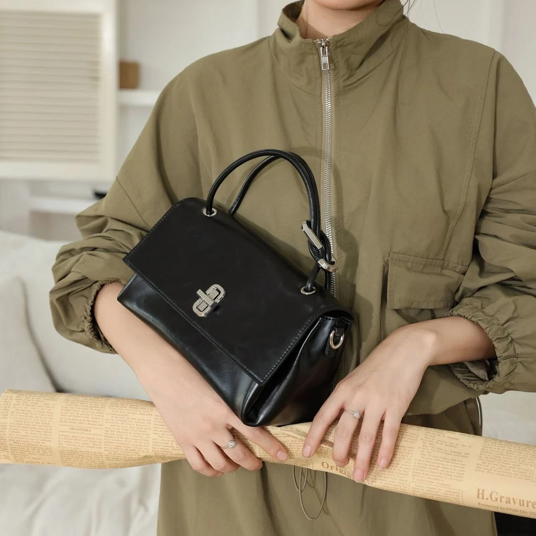 轻奢风手提单肩斜挎通勤头层牛皮软面质感韩版百搭手提包
