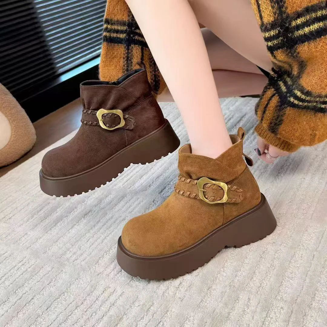 2025秋季新款勃肯加绒马丁靴女增高厚底英伦短靴百搭休闲棉鞋215