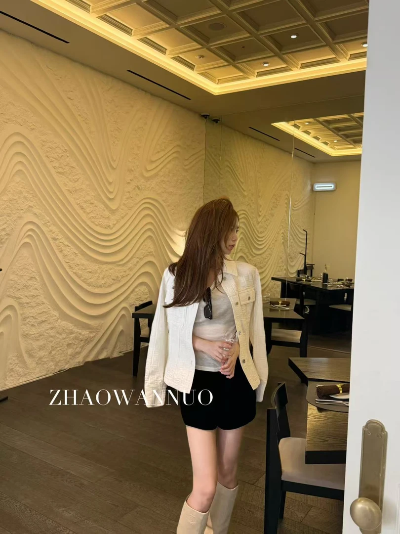 ZHAO WANNUO 丨 菲*格慕柔软绒面棉质白色夹克外套NC0753