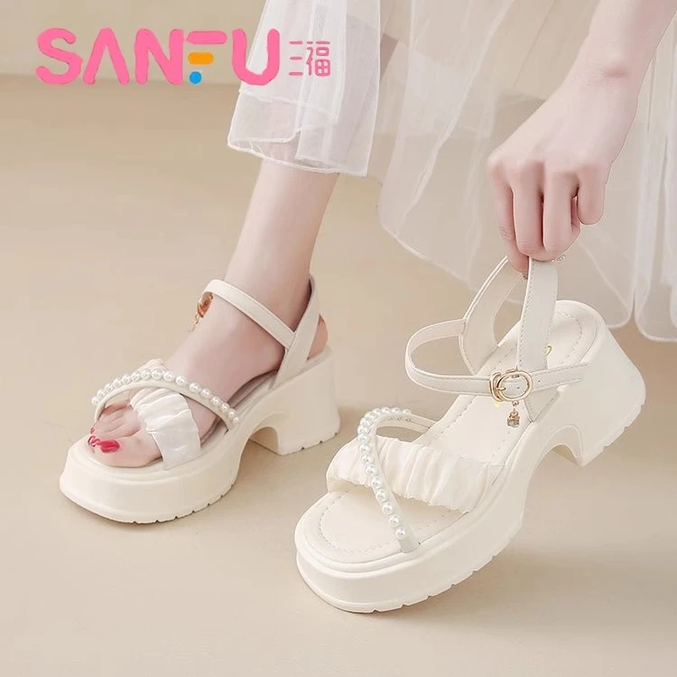 SANFU/三福法式仙女风增高凉鞋女2025年夏季新款配裙子轻便时装鞋