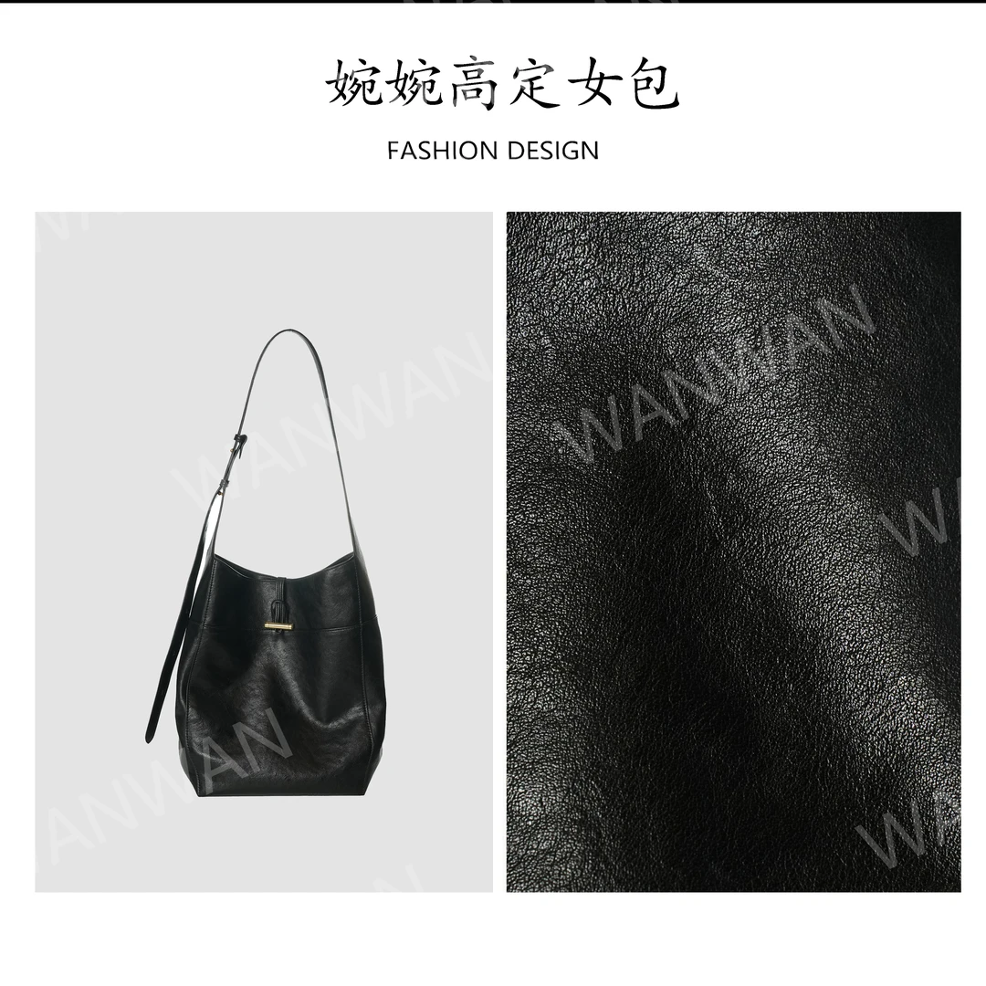 植鞣复古风系带电脑包防脏单肩包腋下水桶包BV5208-黑色