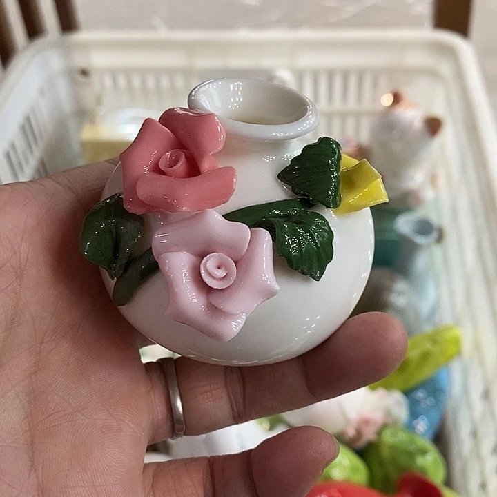 瓷片纯手工陶瓷花摆件1瑕