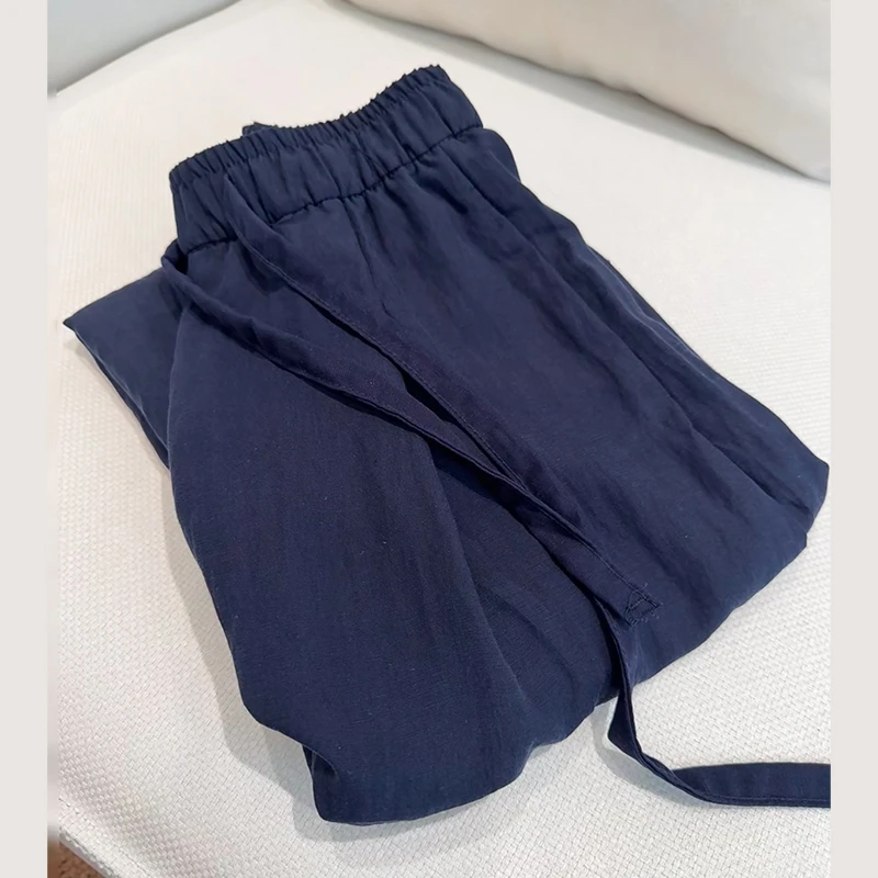 天丝亚麻阔腿裤子女2025夏季薄款亚麻裤高腰宽松垂感慵懒风山本裤