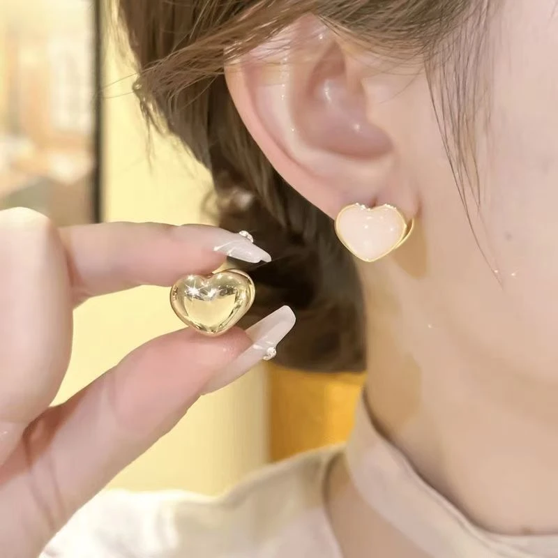 合金耳饰 粉色树脂两面戴爱心耳扣女潮气质小众高级感耳环耳饰品