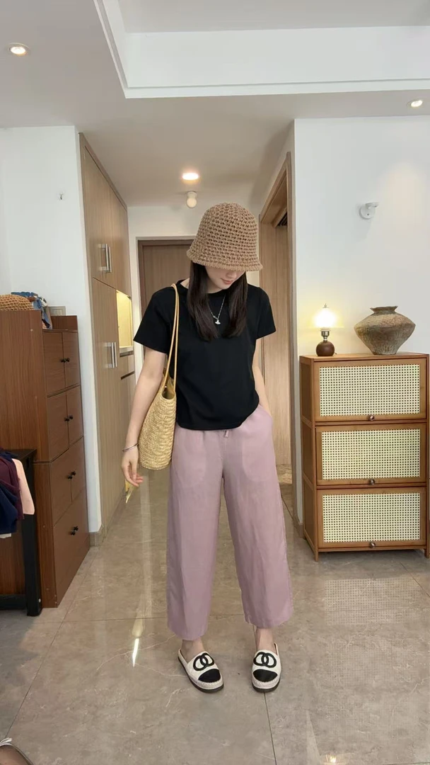 夏季新款莱赛尔天丝亚麻透气亲肤松紧腰休闲裤
