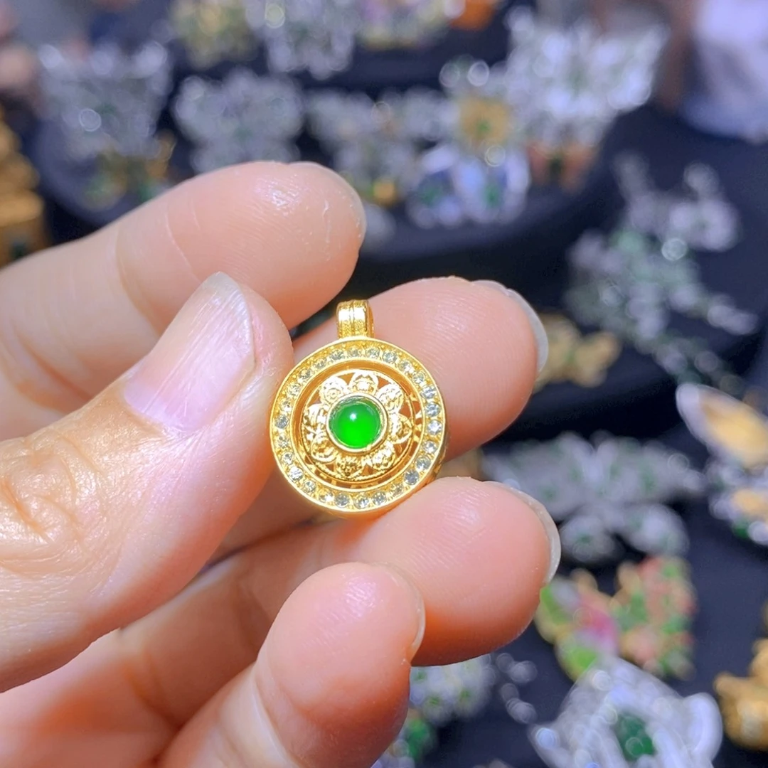 翡翠银S925镶嵌吊坠(不含链)天然有机