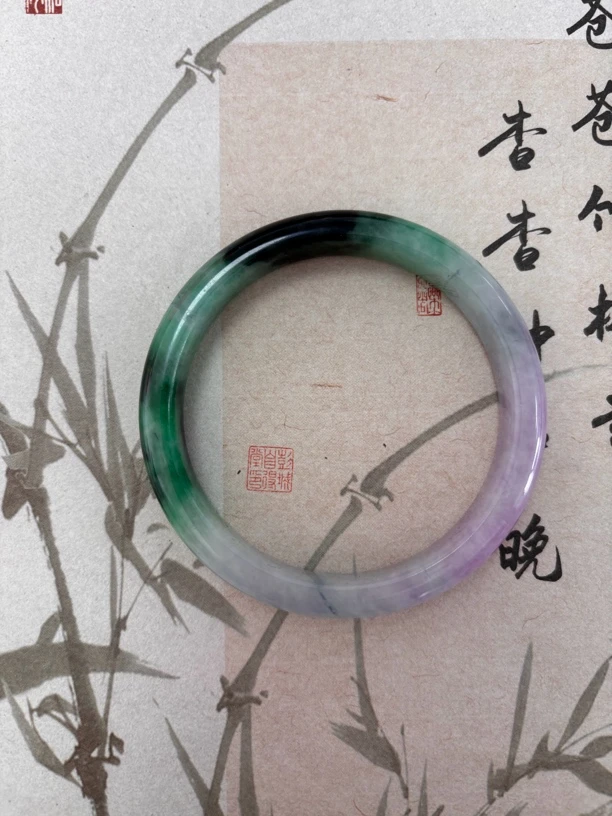 X738-五八加春彩缅甸翡翠手镯