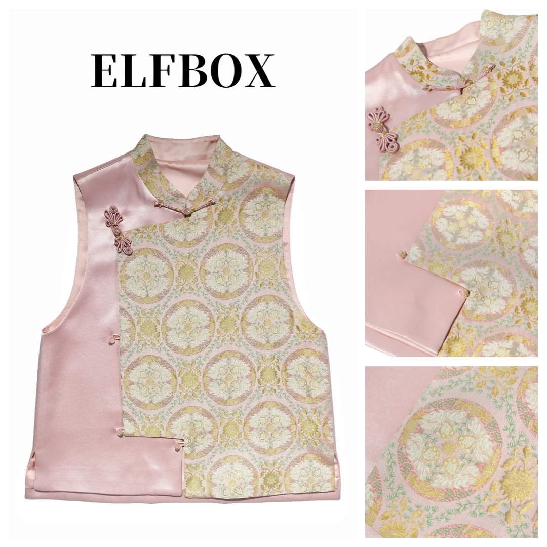 《鱼戏莲花》2025新款桑蚕丝老宋锦织金复古拼接醋酸国风马甲3672