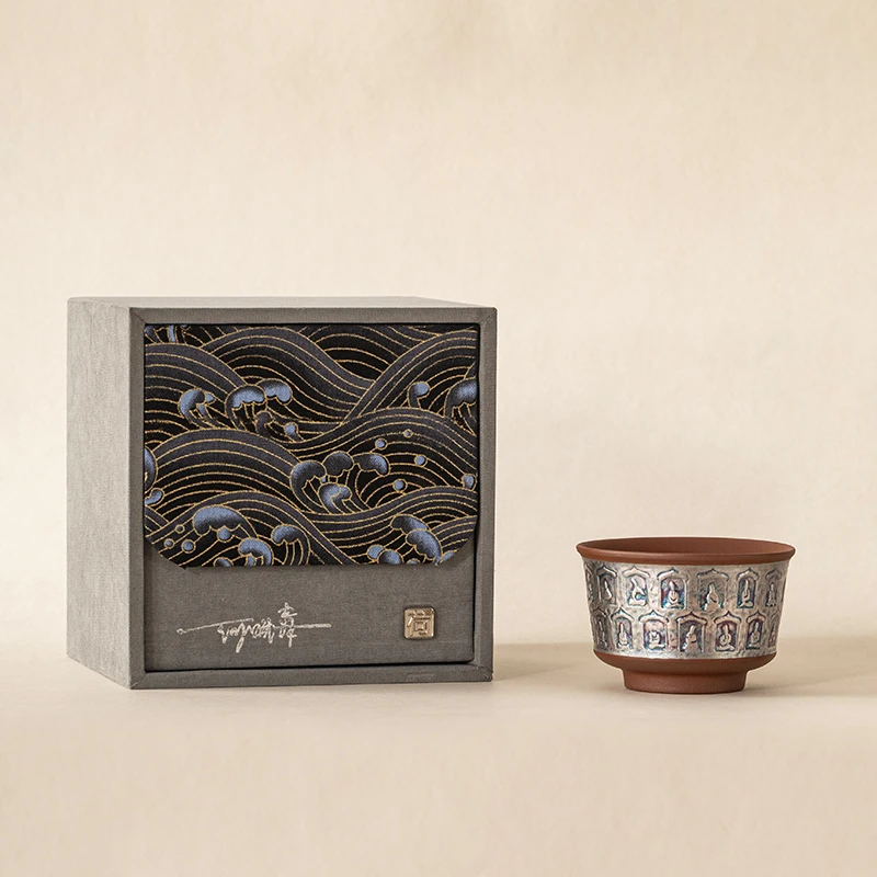 何赋森鎏银紫砂茶杯主人杯万佛杯茶具伴手礼高档礼盒装长辈生日礼