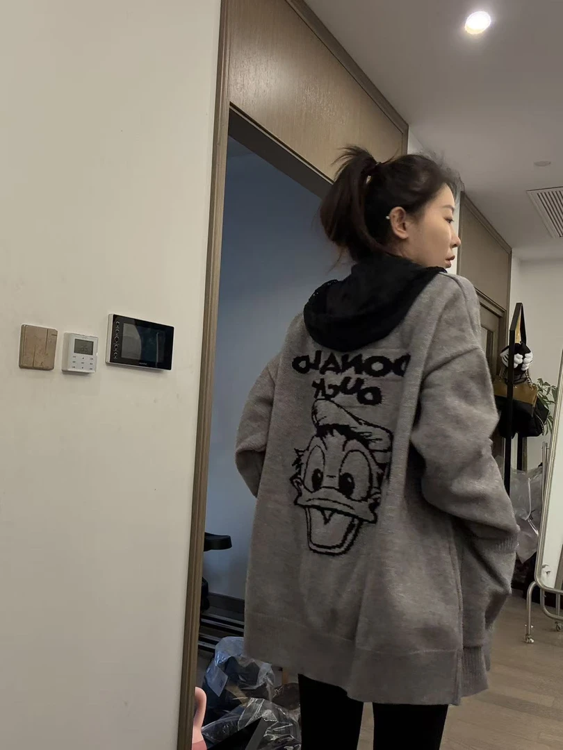 【唐老鸭毛衣】衬衫休闲长袖时尚百搭宽松潮流圆领拼接撞色拼色