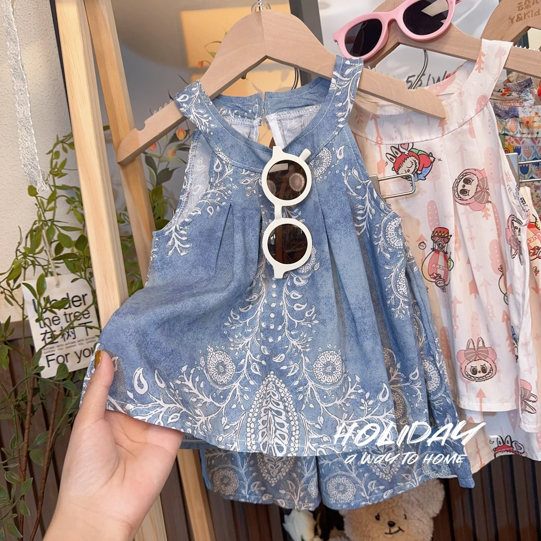 【璟娘家】2025新款女童夏季吊带棉绸套装亲子装女童两件套薄款