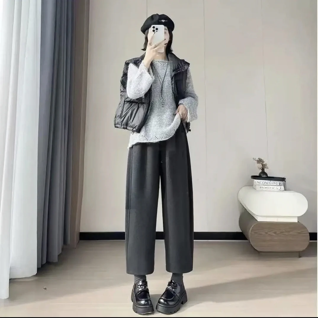 八九分弯刀裤女2025秋冬新款高腰遮肉显瘦垂感百搭休闲毛呢镰刀裤