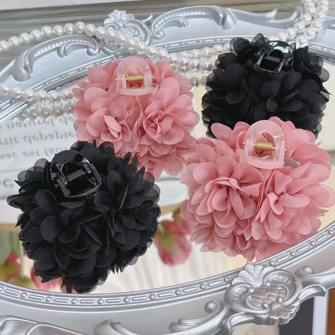 玫瑰花抓夹盘发头花刘海侧边夹7Cm法式慵懒感半扎发卡