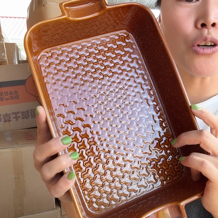 外贸尾单高温陶瓷微瑕黄釉烤盘