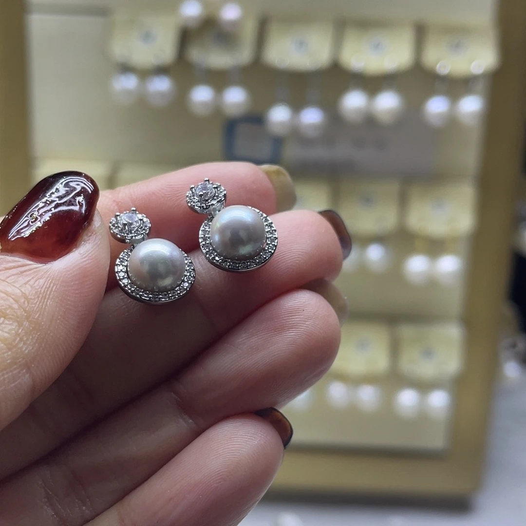 银S925镶嵌耳饰海水珍珠