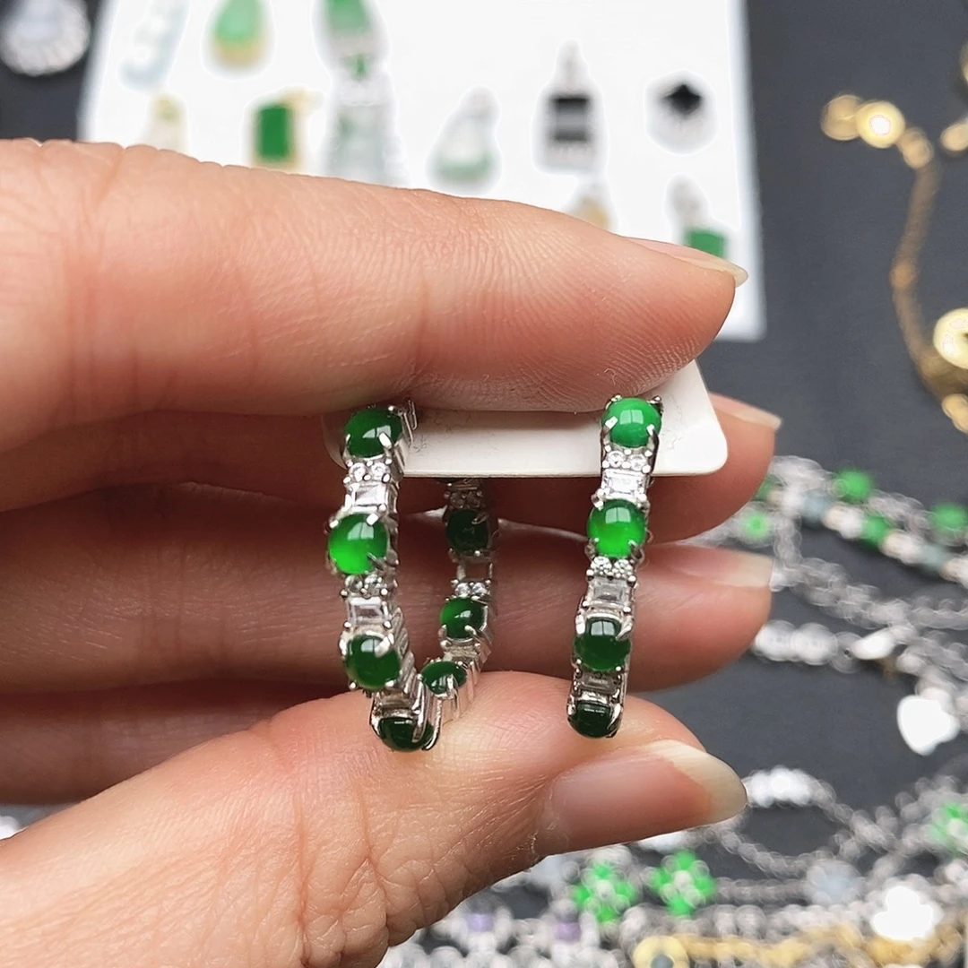 翡翠银S925镶嵌颈饰精品绿耳包