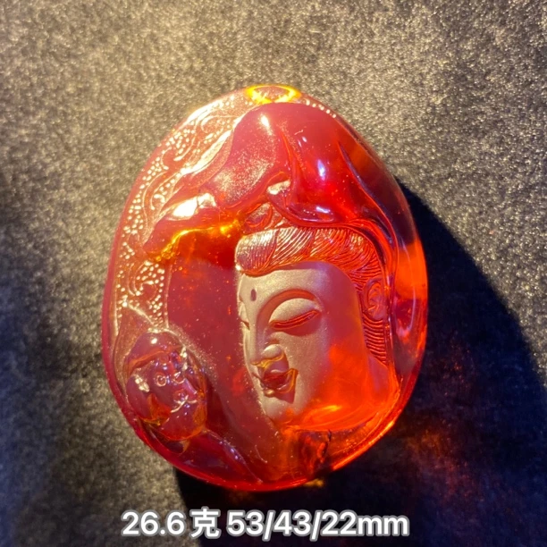 【小伊琥珀】26.6克色标级老坑老料紫红茶「观音」吴柏松大师工