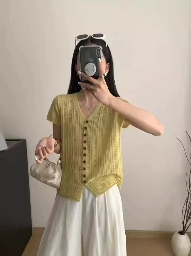 丽丽家~244短袖气质时尚百搭夏季镂空薄款纯色上衣