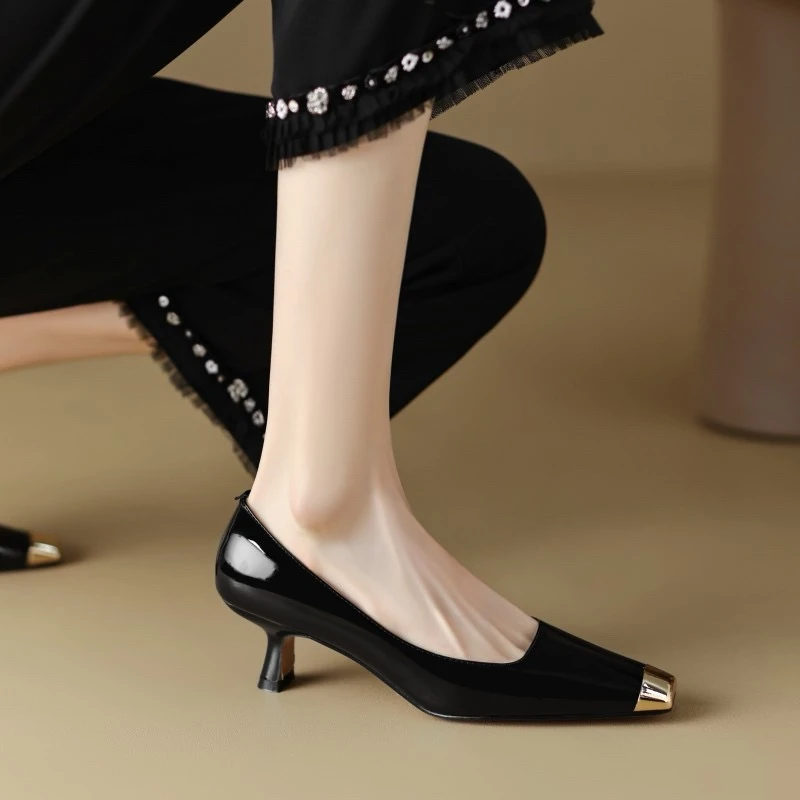 春季新款4041大码女士显脚小漆皮红色高跟鞋女细跟高级感法式单鞋