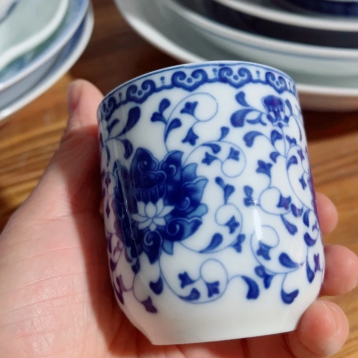 青花玲珑可乐杯150容量小花