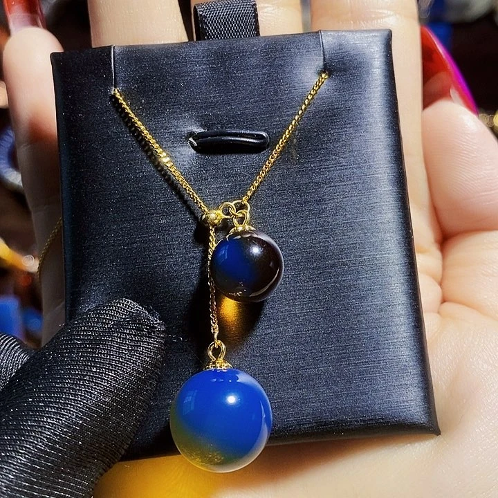 蓝珀珠宝奇石银S925镶嵌红蓝珀双色吊坠