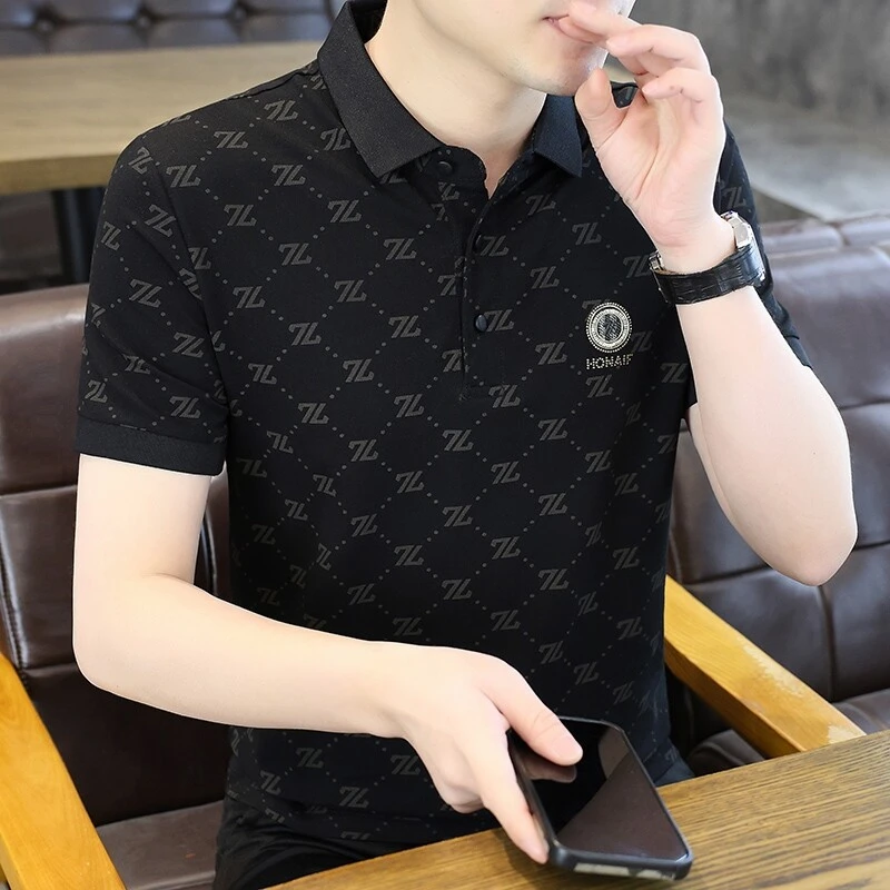 翻领Polo衫男士夏季时尚商务休闲短袖T恤上衣修身百搭薄款半袖短T