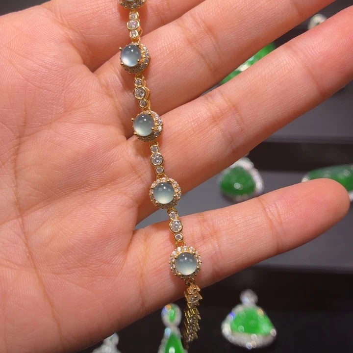 翡翠银S925镶嵌耳饰翡翠s925银手链