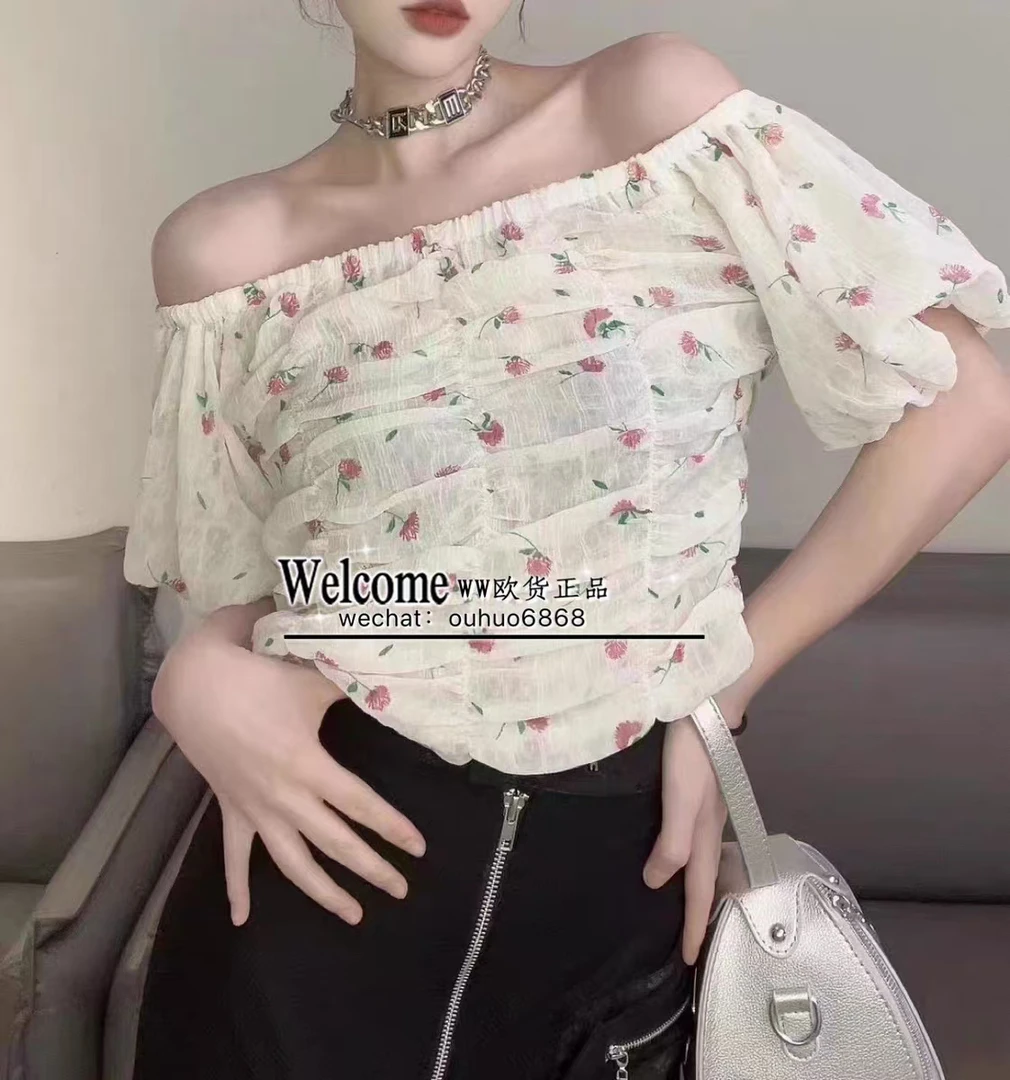 深圳MMOUHUO新款碎花一字肩上衣