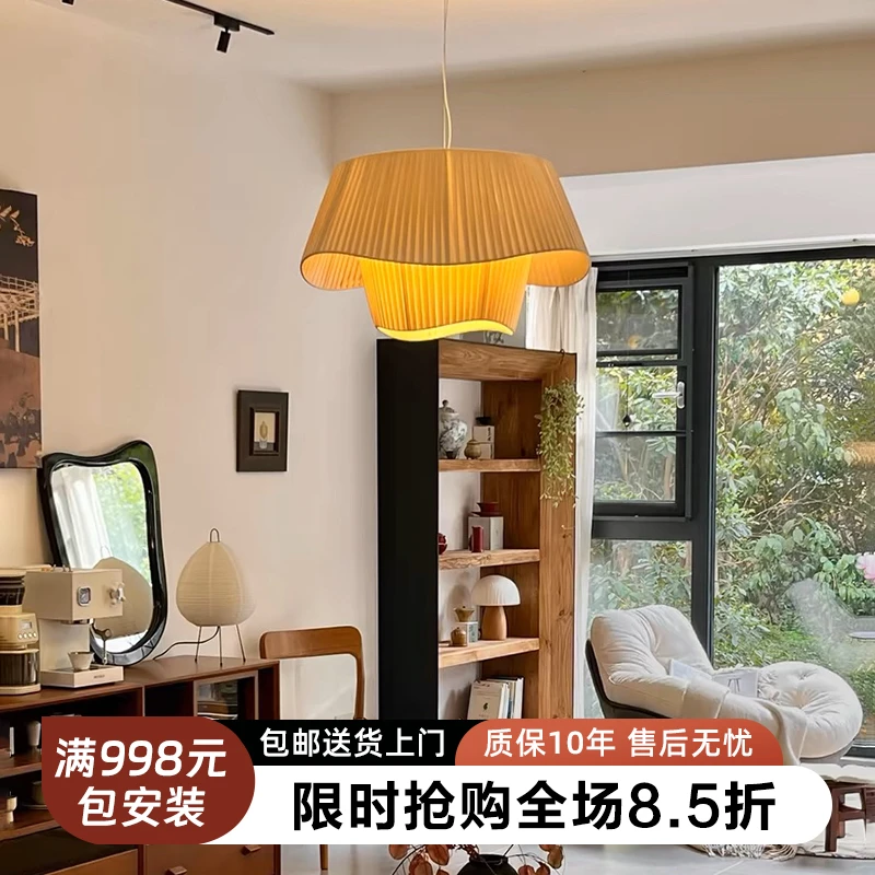 护眼客厅吊灯现代简约复古主卧室茶室中古风温馨布艺餐厅中山灯具