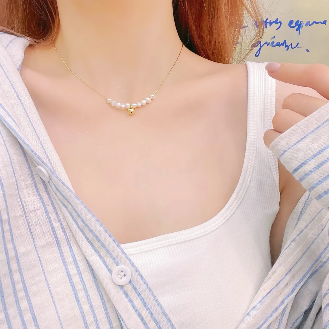 铜项链 日韩简约冷淡风仿珍珠项链日常百搭时髦精致锁骨链毛衣链