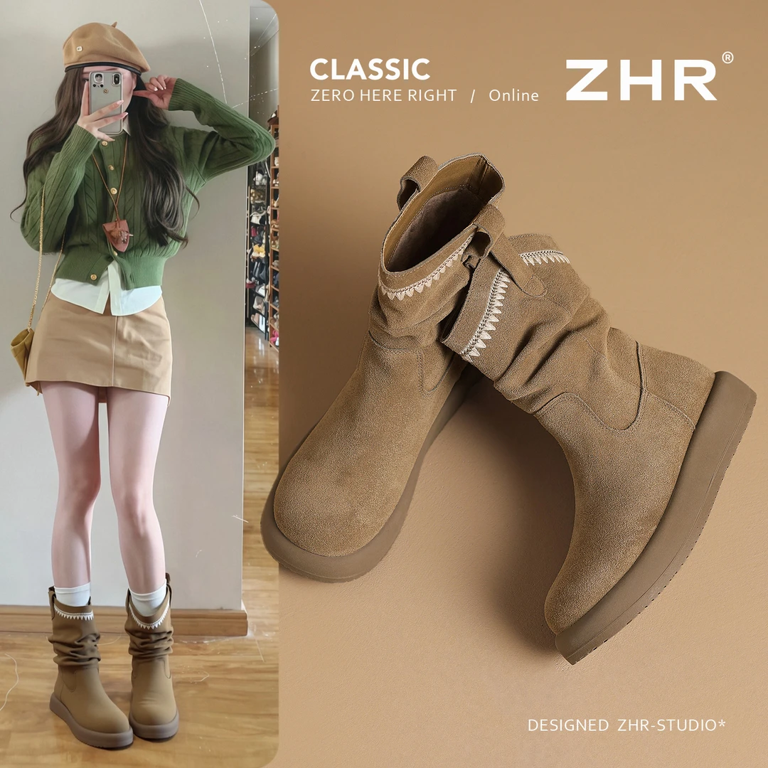 厚底复古短靴女2025秋季新款勃肯马丁靴西部牛仔靴显瘦褶皱堆堆靴