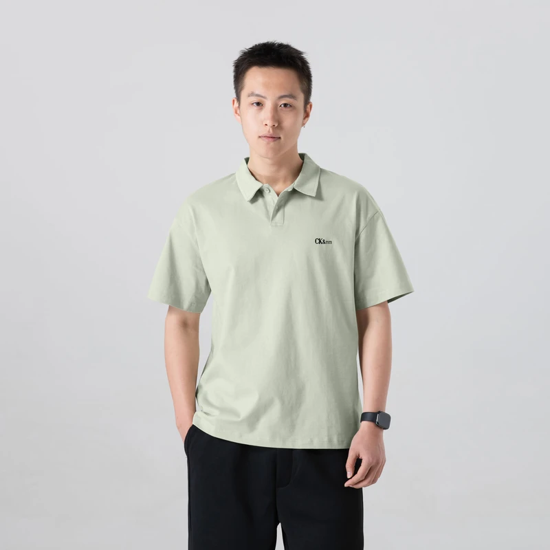 CK&TITI户外翻领男装纯色常规款时尚透气Polo衫重磅纯棉短袖T恤