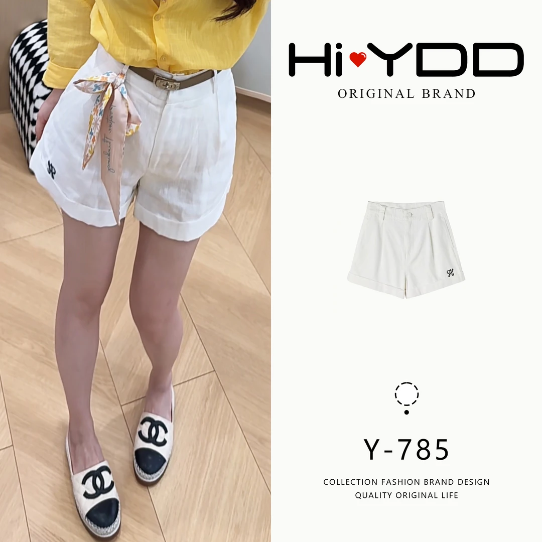 YDD•「Y-785」100亚麻夏季新款女宽松五分裤休闲刺绣短裤DK-24071