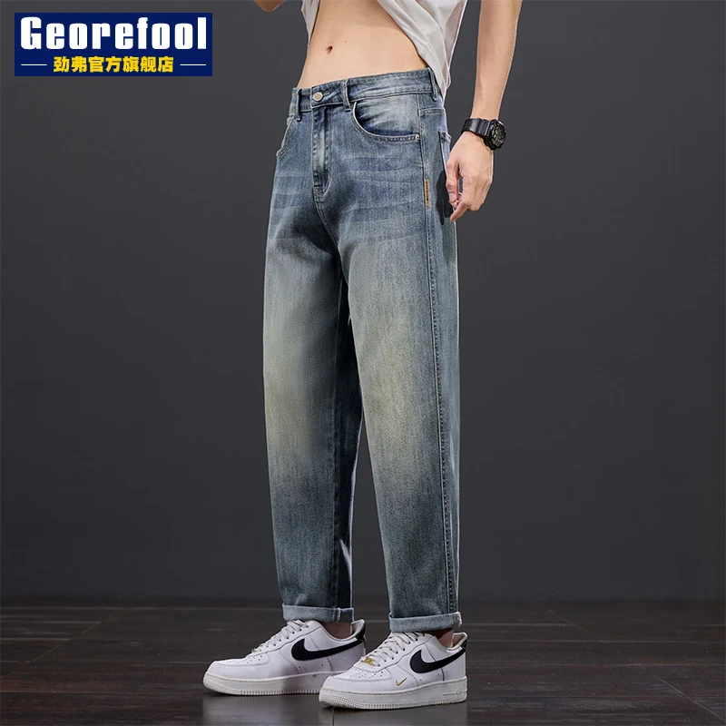 美式牛仔裤男款2025秋季新款九分锥形潮流宽松直筒莱赛尔百搭男裤