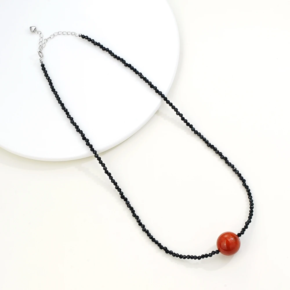 【岩物】南红黑碧玺项链（微瑕）46503