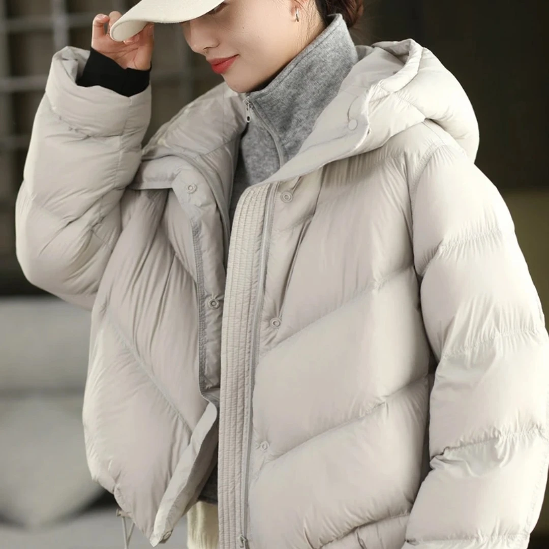 乖乖女装 欧货新款假两件拼接泡芙连帽高品质羽绒服