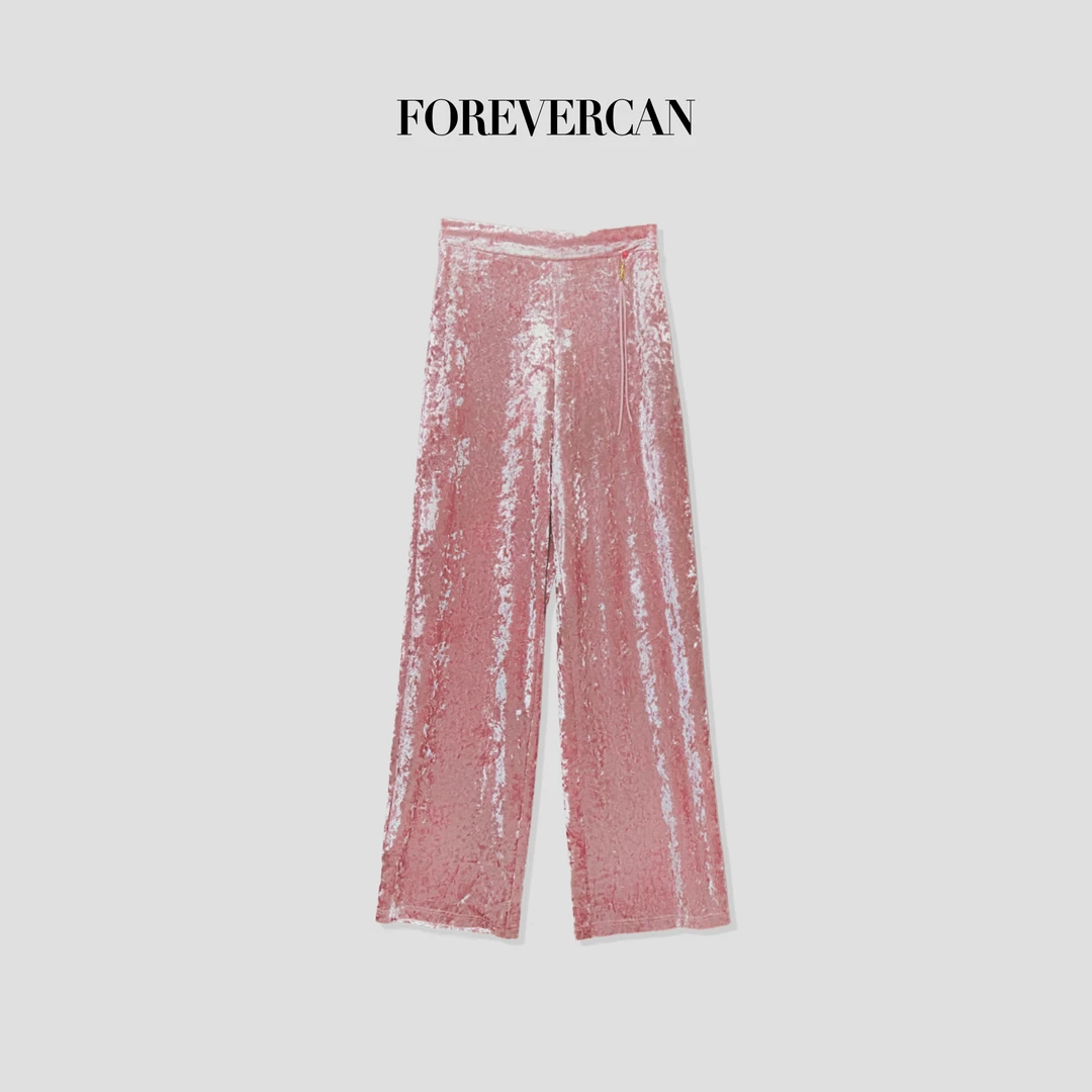 FOREVERCAN“半晴”新中式国风暗纹丝绒宽松长裤 SP20908